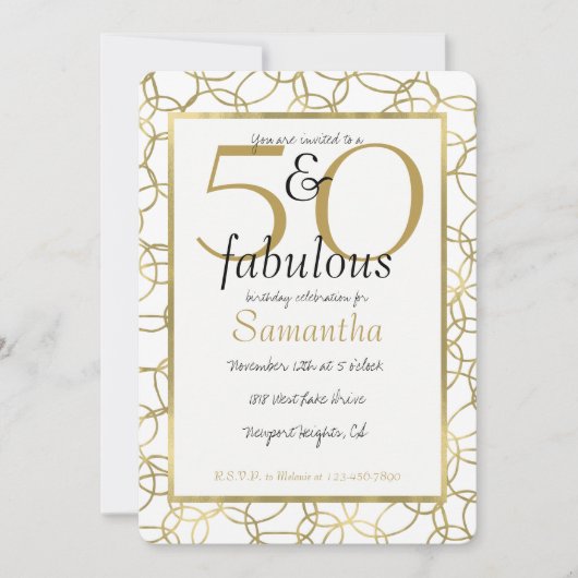 50 en Fabulous Glam Gold White Circles Party Kaart (Voorkant)