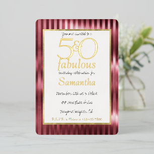 50 en Fabulous Glam Goud Rode Strepen Verjaardag Folie Uitnodiging