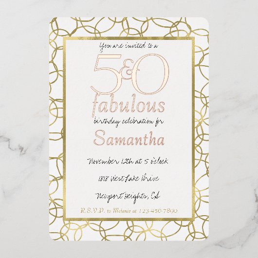 50 en Fabulous Glam Goud Witte Cirkels Feest Folie Uitnodiging (Voorkant)