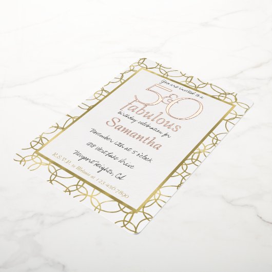 50 en Fabulous Glam Goud Witte Cirkels Feest Folie Uitnodiging (Gedraaid)