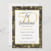 50 en Fabulous Glam Goud Zwart Party Invite Kaart (Voorkant)