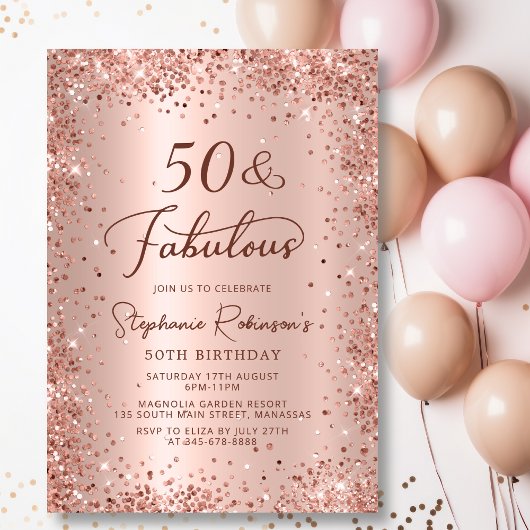 50 en Fabulous Glam Roos Gold 50ste verjaardag Kaart