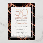 50 en Fabulous Glam Roos Gold Leopard Verjaardag Folie Uitnodiging (Voorkant)