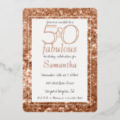 50 en Fabulous Glam Roze Gouden Glitter Verjaardag Folie Uitnodiging (Voorkant)
