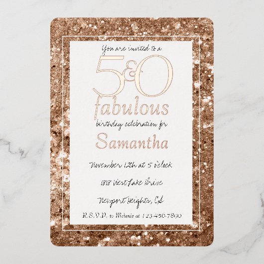 50 en Fabulous Glam Roze Gouden Glitter Verjaardag Folie Uitnodiging (Voorkant)