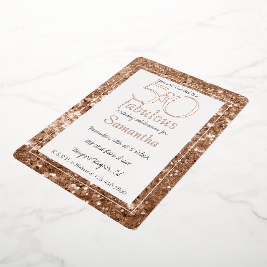 50 en Fabulous Glam Roze Gouden Glitter Verjaardag Folie Uitnodiging (Gedraaid)