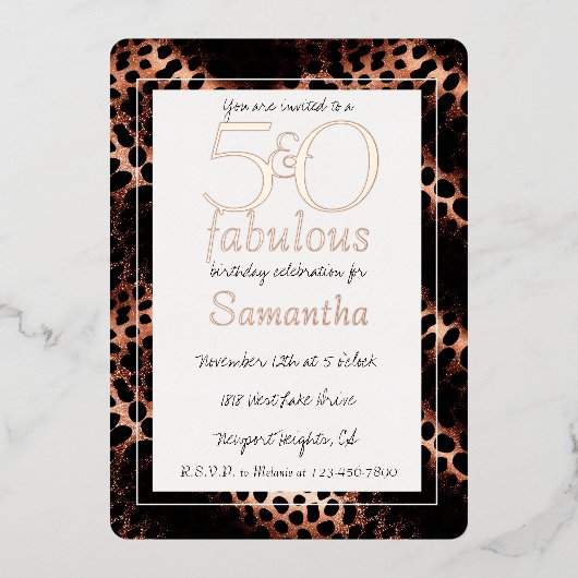 50 en Fabulous Glam Roze Gouden Luipaard Verjaarda Folie Uitnodiging (Voorkant)