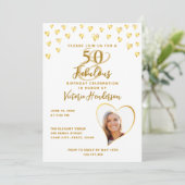 50 en Fabulous Glam Wit en Goud Foto Verjaardag Kaart (Staand voorkant)