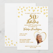 50 en Fabulous Glam Wit en Goud Foto Verjaardag Kaart (Voorkant / Achterkant)