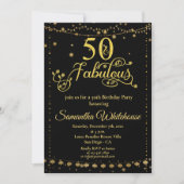 50 en Fabulous Glitter Gold Black Birthday Party Kaart (Voorkant)