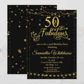 50 en Fabulous Glitter Gold Black Birthday Party Kaart (Voorkant / Achterkant)