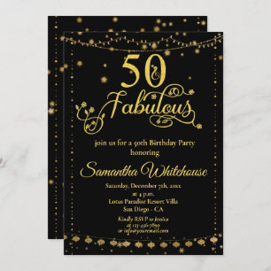 50 en Fabulous Glitter Gold Black Birthday Party Kaart
