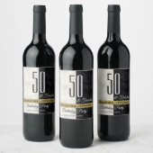 50 en Fabulous Glitter Goud Zwart & Wit Wijn Etiket (Flessen)