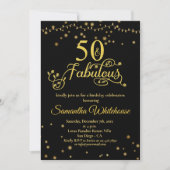 50 en Fabulous Gold Black Glitter    BirthdayInvi Kaart (Voorkant)