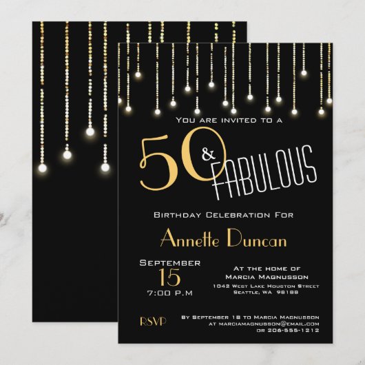 50 en Fabulous Gold Black Lights verjaardagsfeestj Kaart (Voorkant / Achterkant)