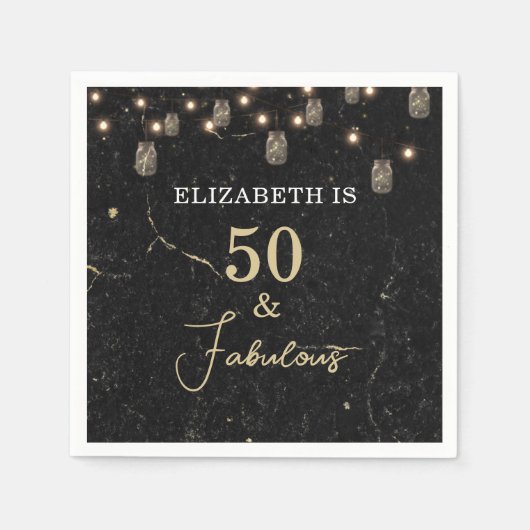 50 en Fabulous Gold Black Marble Mason Jar Lights Servet (Voorkant)