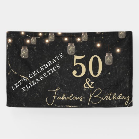 50 en Fabulous Gold Black Marble Mason Jar Lights Spandoek (Horizontaal)