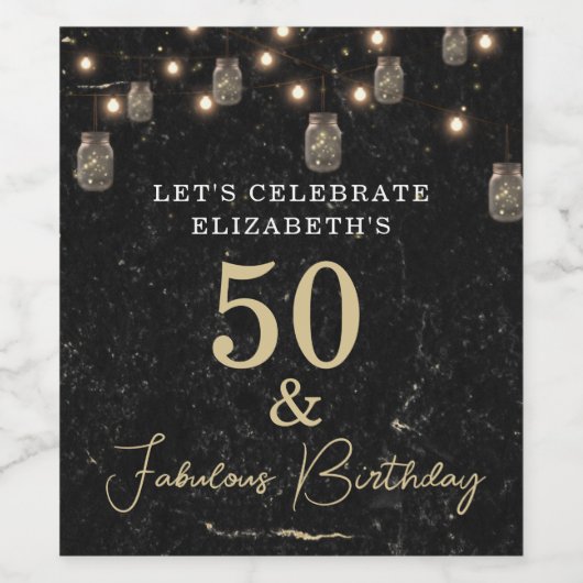 50 en Fabulous Gold Black Marble Mason Jar Lights Wijn Etiket (Enkel label)