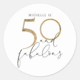50 en Fabulous Gold Black & White Name Ronde Sticker