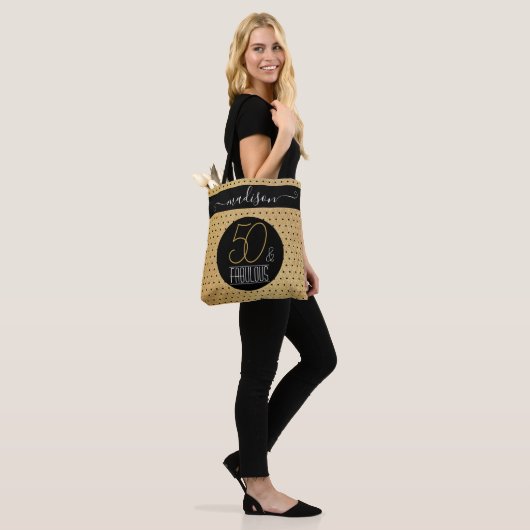 50 en Fabulous Gold Custom Name Birthday Party Tote Bag (Op model)