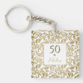 50- en Fabulous Gold Decorative Swirl Leaves Sleutelhanger (Voorkant)