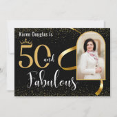 50 en Fabulous Gold en Black Photo Party Invite Kaart (Voorkant)