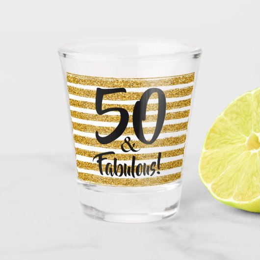50 en Fabulous Gold Faux Glitter Custom Shot Glas (Voorkant)
