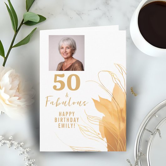 50 en Fabulous Gold Foliage 50e verjaardag foto Kaart