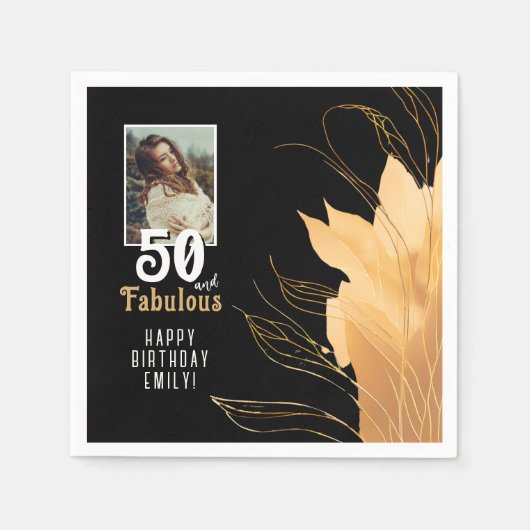 50 en Fabulous Gold Foliage 50e verjaardag foto Servet (Voorkant)