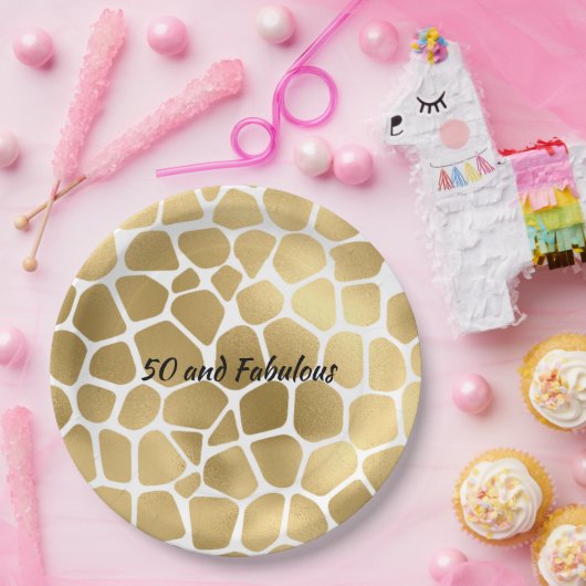 50 en Fabulous Gold Giraffe - Abstract afdrukken Papieren Bordje (Feest)