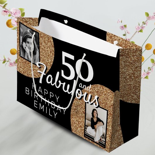 50 en Fabulous Gold Glitter 2 Foto 50e verjaardag Groot Cadeauzakje