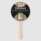 50 en Fabulous Gold Glitter 2 Foto 50e verjaardag Handwaaier (Achterkant)