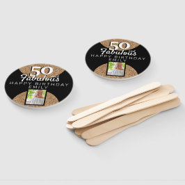 50 en Fabulous Gold Glitter 2 Foto 50e verjaardag Handwaaier