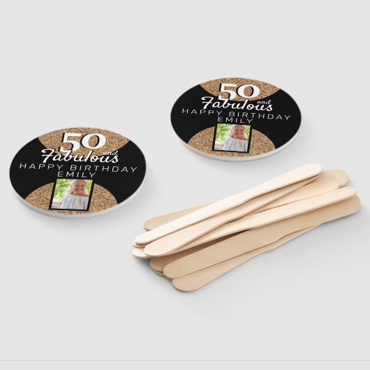 50 en Fabulous Gold Glitter 2 Foto 50e verjaardag Handwaaier (Niet-gemonteerd)
