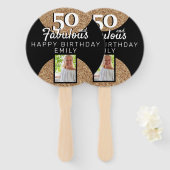 50 en Fabulous Gold Glitter 2 Foto 50e verjaardag Handwaaier (Voorkant en achterkant)