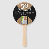 50 en Fabulous Gold Glitter 2 Foto 50e verjaardag Handwaaier (Voorkant)