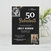 50 en Fabulous Gold Glitter 2 Foto 50e verjaardag Kaart (Staand voorkant)