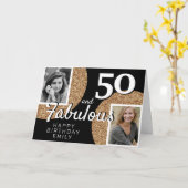 50 en Fabulous Gold Glitter 2 Foto 50e verjaardag Kaart (Gele Bloem)
