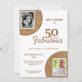 50 en Fabulous Gold Glitter 2 Foto 50e verjaardag Kaart (Voorkant)
