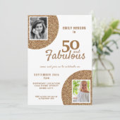 50 en Fabulous Gold Glitter 2 Foto 50e verjaardag Kaart (Staand voorkant)