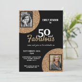 50 en Fabulous Gold Glitter 2 Foto 50e verjaardag Kaart (Staand voorkant)