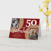 50 en Fabulous Gold Glitter 2 Foto 50e verjaardag Kaart (Gele Bloem)