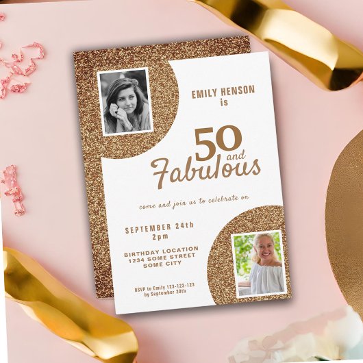 50 en Fabulous Gold Glitter 2 Foto 50e verjaardag Kaart