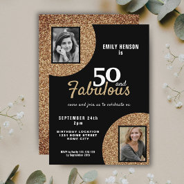 50 en Fabulous Gold Glitter 2 Foto 50e verjaardag Kaart