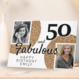 50 en Fabulous Gold Glitter 2 Foto 50e verjaardag Kaart