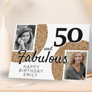50 en Fabulous Gold Glitter 2 Foto 50e verjaardag Kaart