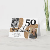 50 en Fabulous Gold Glitter 2 Foto 50e verjaardag Kaart (Voorkant)