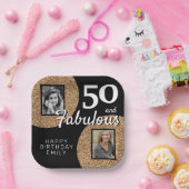 50 en Fabulous Gold Glitter 2 Foto 50e verjaardag Papieren Bordje (Feest)