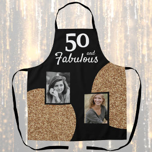 50 en Fabulous Gold Glitter 2 Foto 50e verjaardag Schort