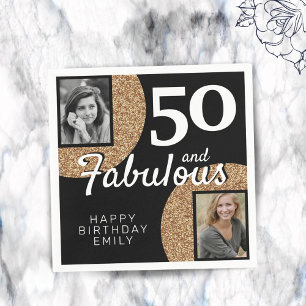 50 en Fabulous Gold Glitter 2 Foto 50e verjaardag Servet